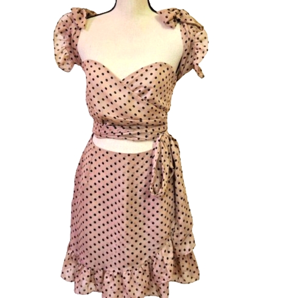 SABO Skirt Tan/Brown Polka Dot  Ruffle Arabela Dress w/Cut-Out,Large,NWT - Picture 1 of 16